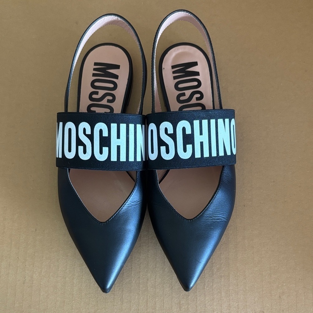 MOSCHINO Logo Leather Slingback Flats size 6 EU size 36 - Picture 4 of 11